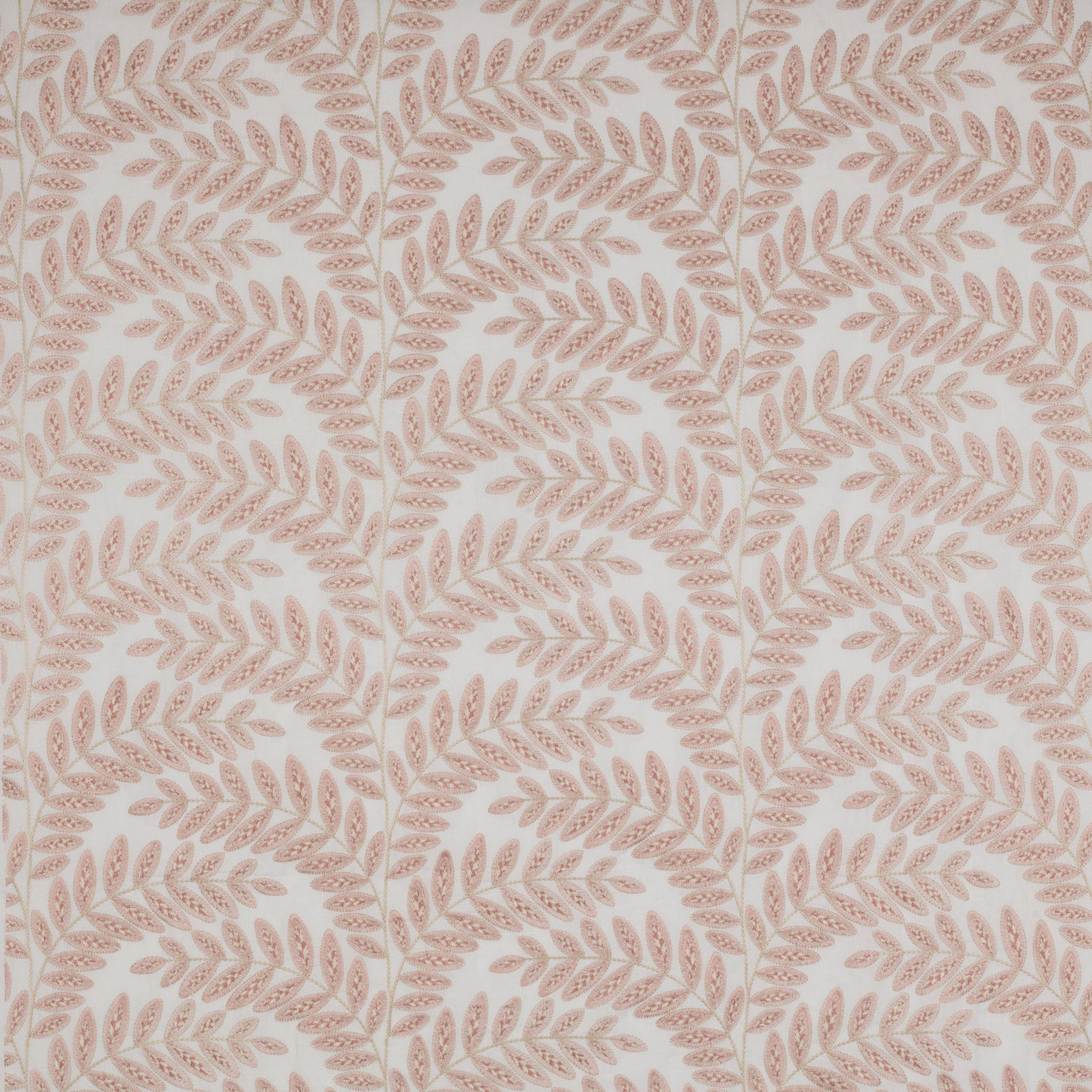 Pale blush leaf trail fabric with cream ground and woven texture
