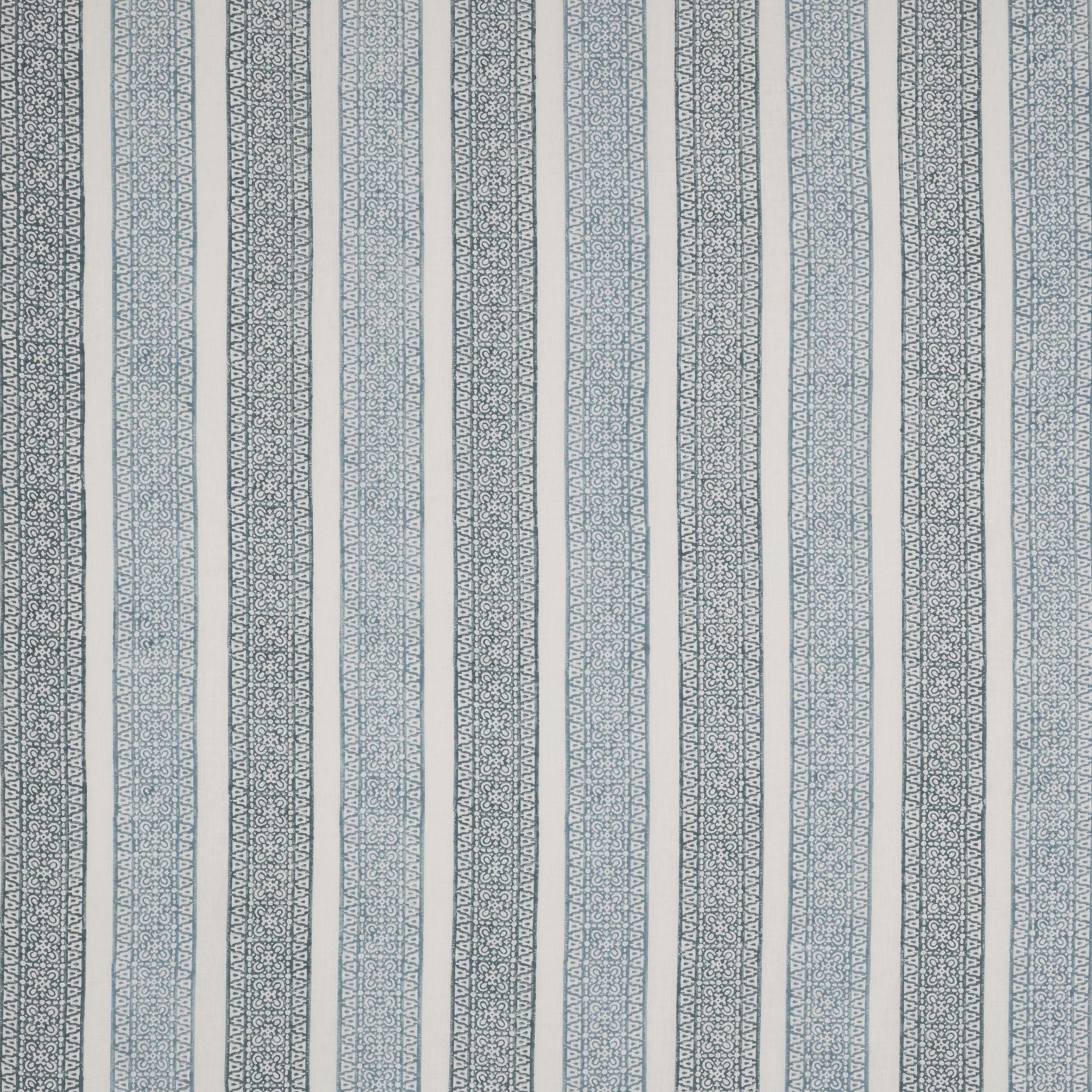 Pale slate blue linen stripe swatch with narrow decorative vertical bands