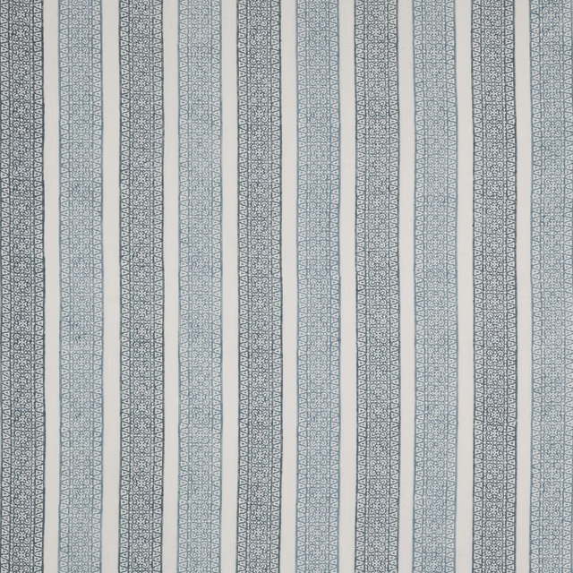 Pale slate blue linen stripe swatch with narrow decorative vertical bands