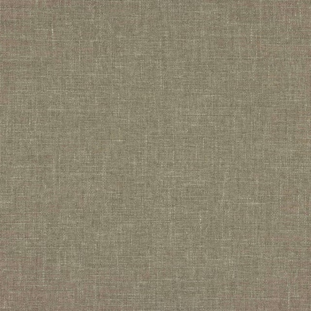 Close-up of a soft taupe plain woven linen-look fabric with fine texture