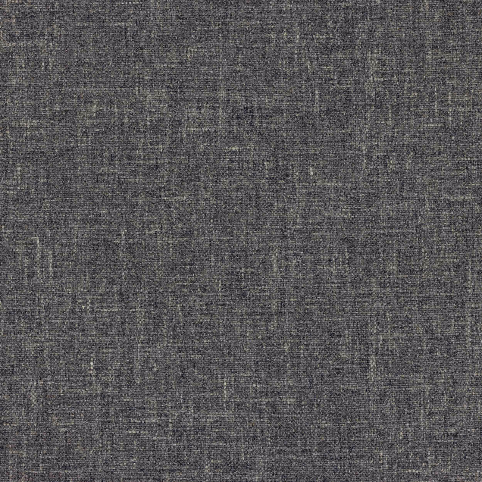 Close-up of dark charcoal grey woven fabric with subtle linen slubs and mottled texture