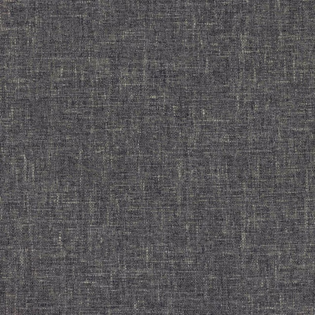 Close-up of dark charcoal grey woven fabric with subtle linen slubs and mottled texture