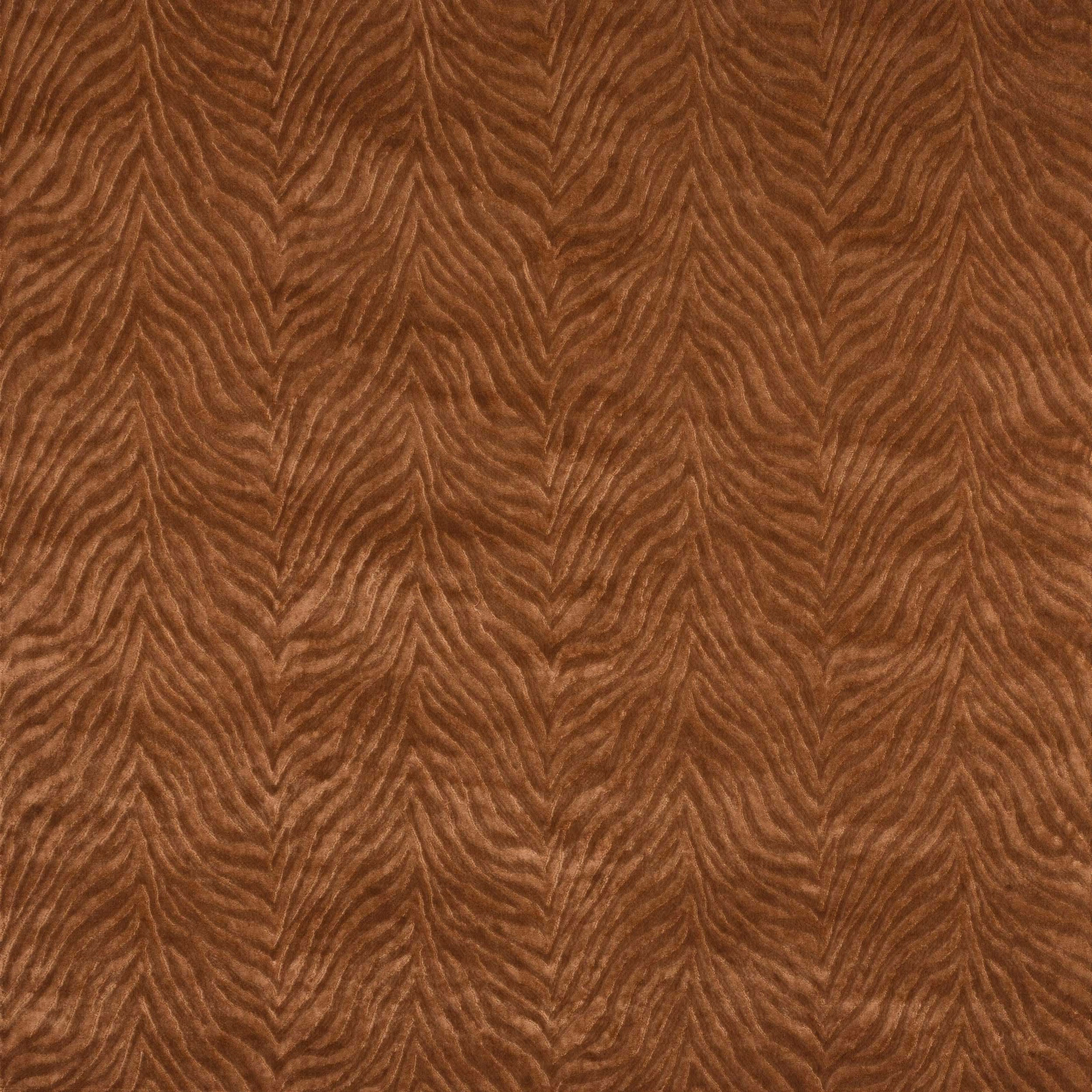 Close-up of warm wood-brown Kuba fabric with a raised vertical chevron weave