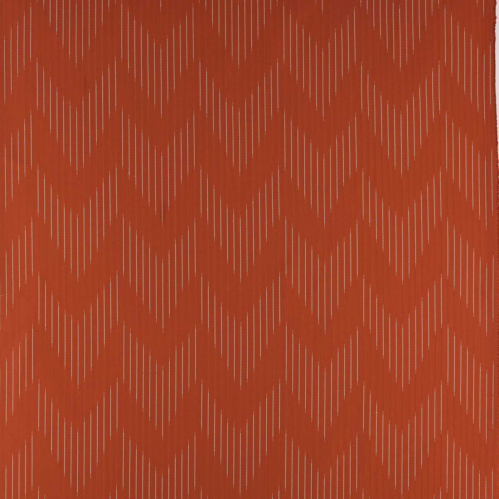 Terracotta chevron fabric with fine pale pinstripes and woven texture