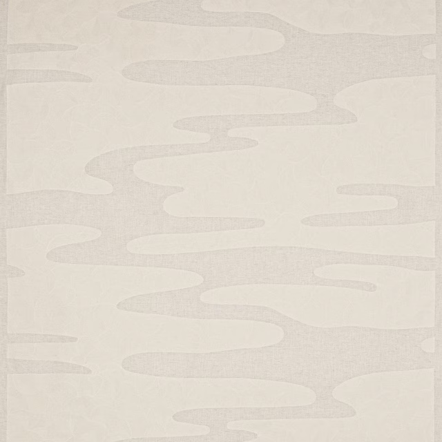 Pale ivory abstract woven fabric with soft cream linear pattern