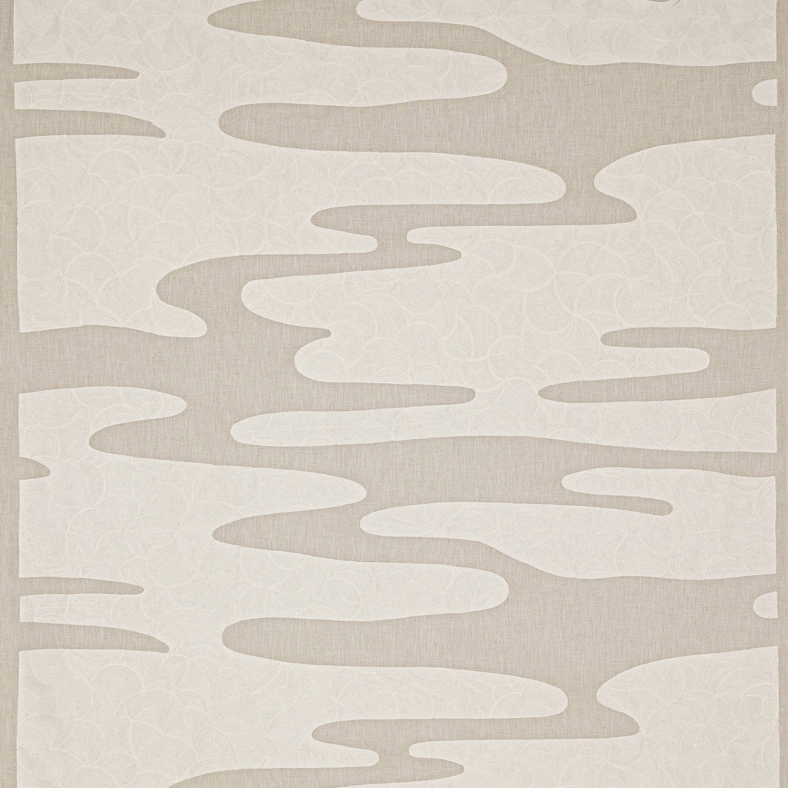 Cream and pale taupe abstract woven fabric with flowing horizontal shapes
