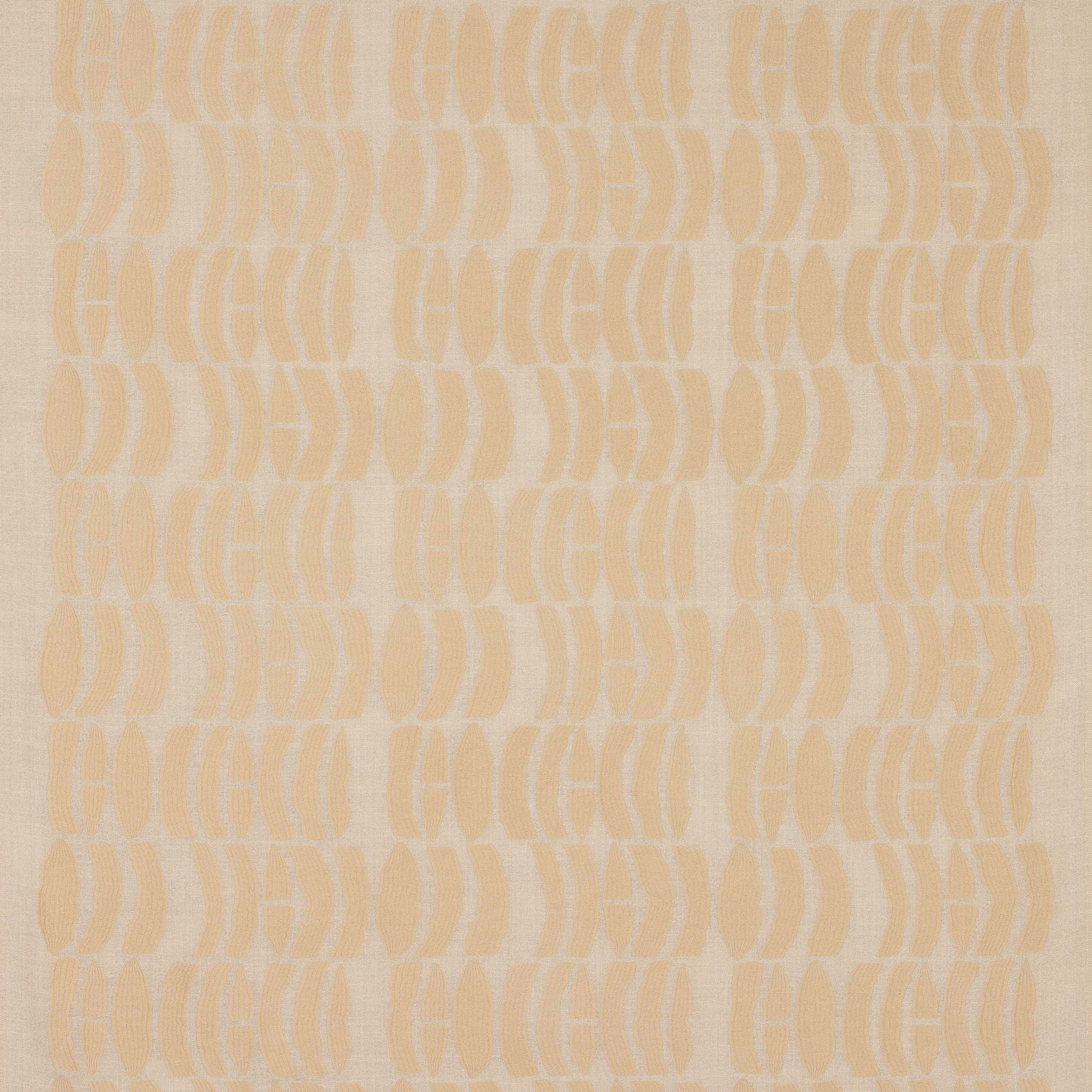 Soft sand-beige geometric woven fabric with pale repeating arch motifs