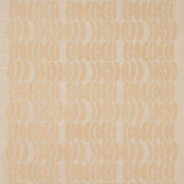 Soft sand-beige geometric woven fabric with pale repeating arch motifs