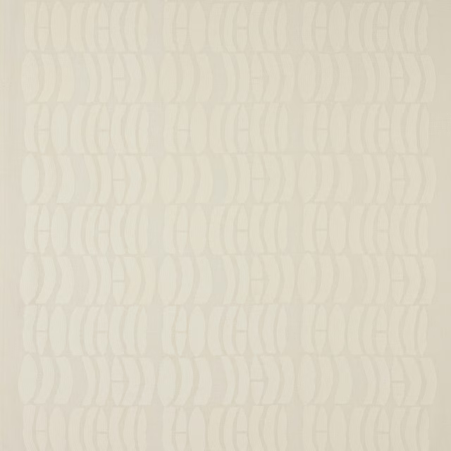Pale ivory woven fabric with subtle repeating geometric oval motif