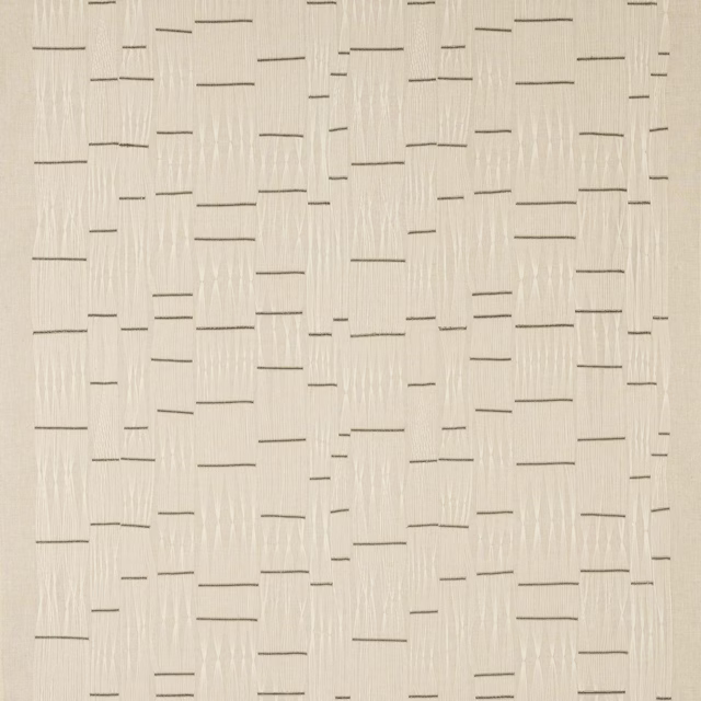 Ivory woven fabric swatch with fine stepped linear motif and subtle texture