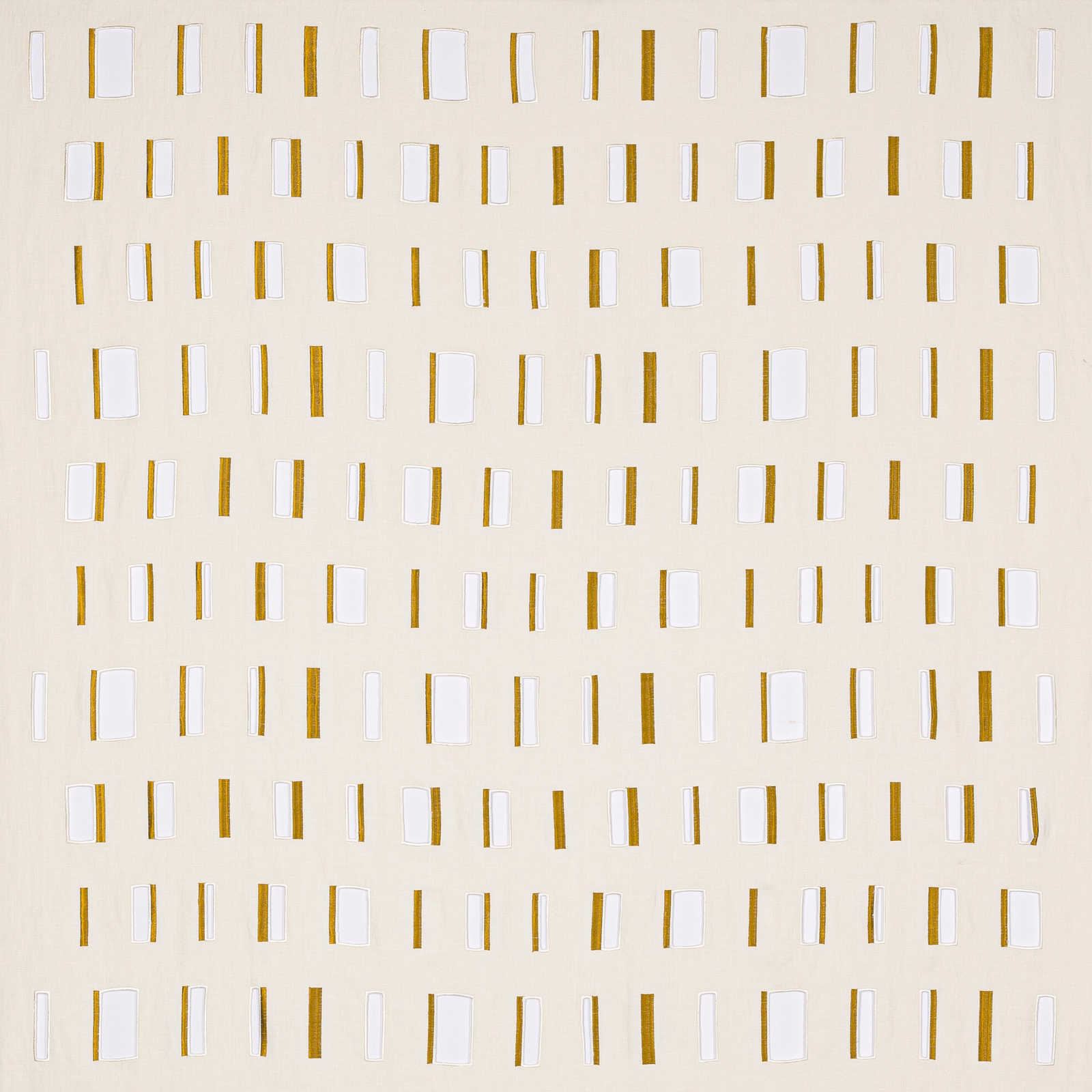 Ivory fabric with small vertical saffron-gold bars in a neat scattered grid