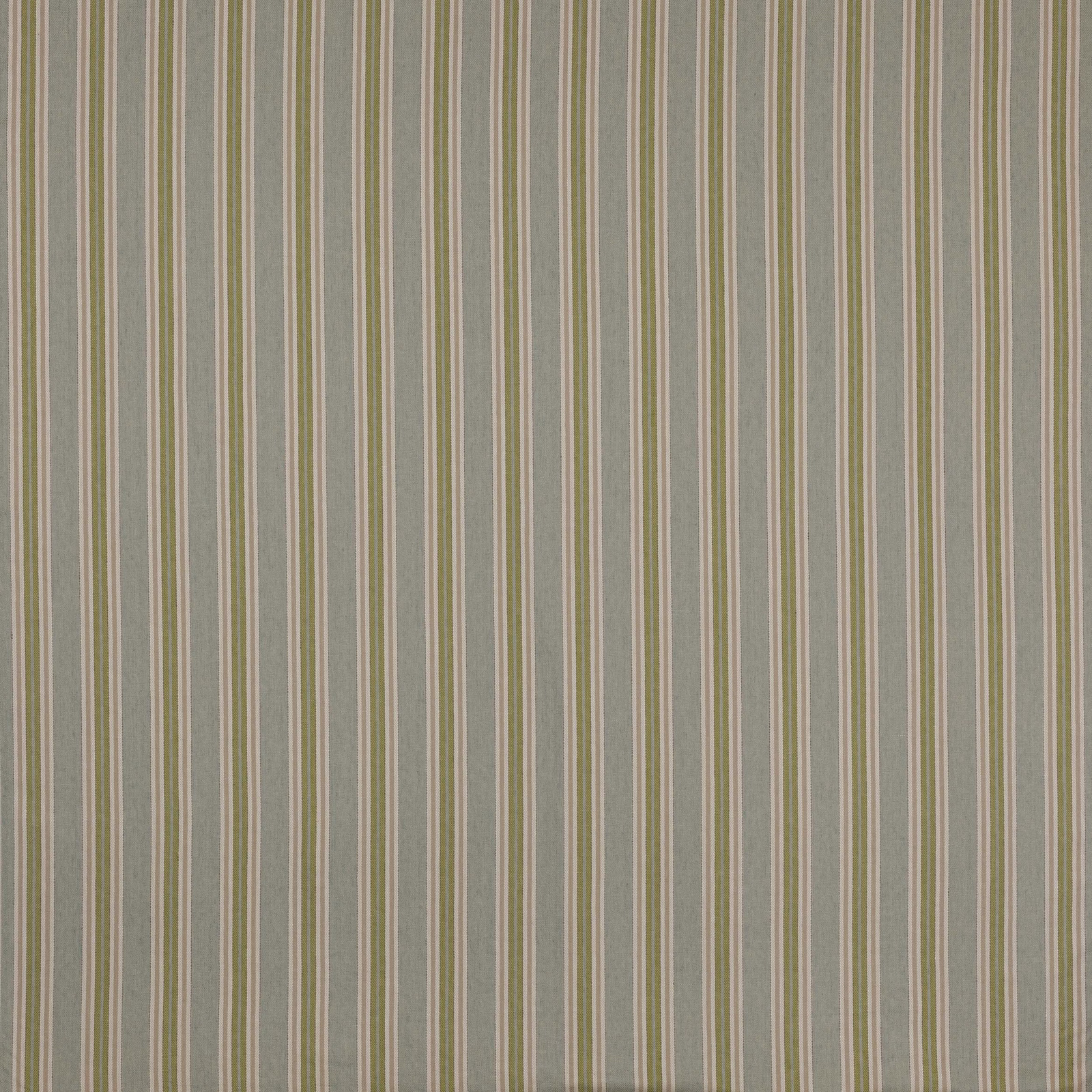 Vertical aqua, olive and cream pinstripes on a soft woven linen-cotton ground
