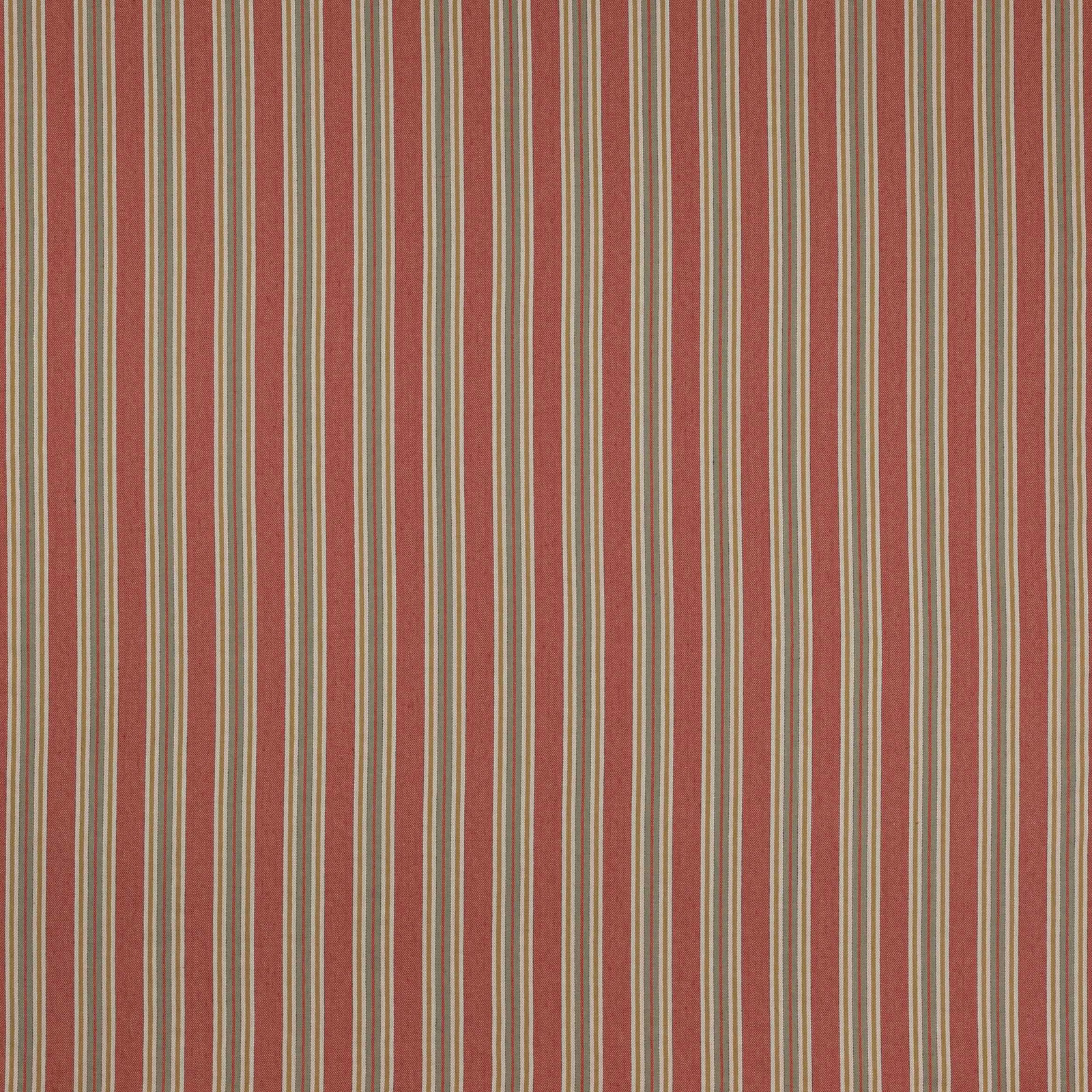 Vertical terracotta-red and cream stripe linen-cotton fabric swatch