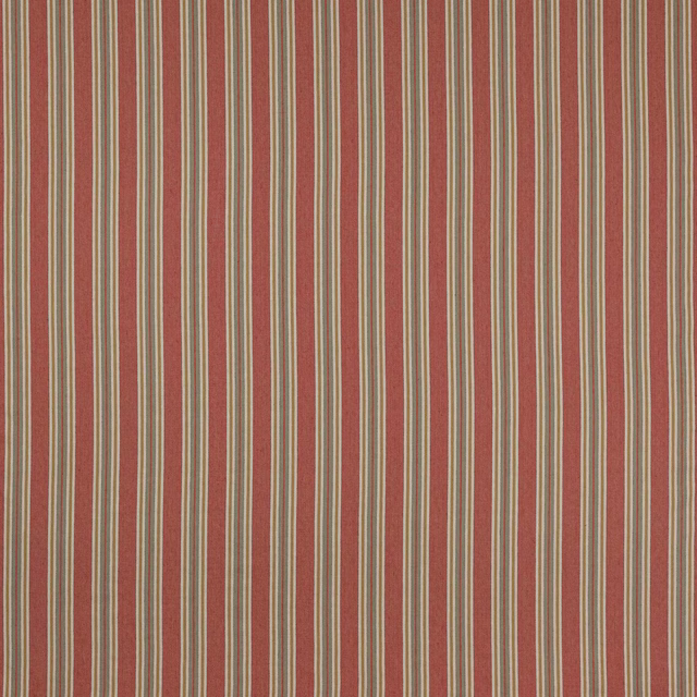 Vertical terracotta-red and cream stripe linen-cotton fabric swatch