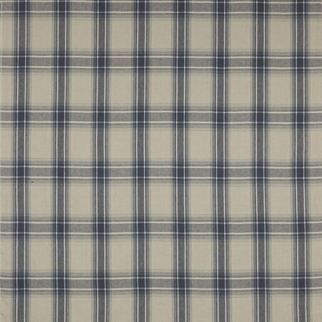 Navy and pale linen check fabric with a fine woven texture