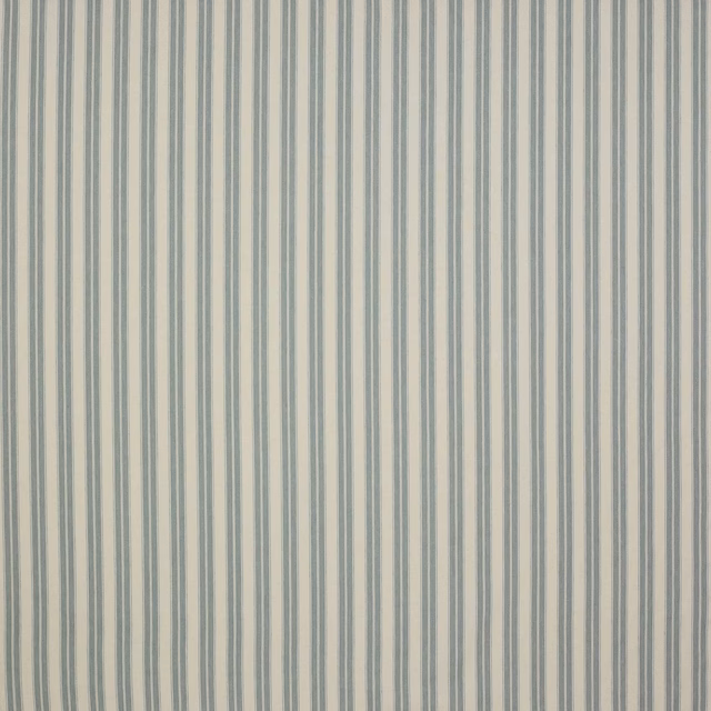 Pale aqua and cream vertical striped linen fabric swatch