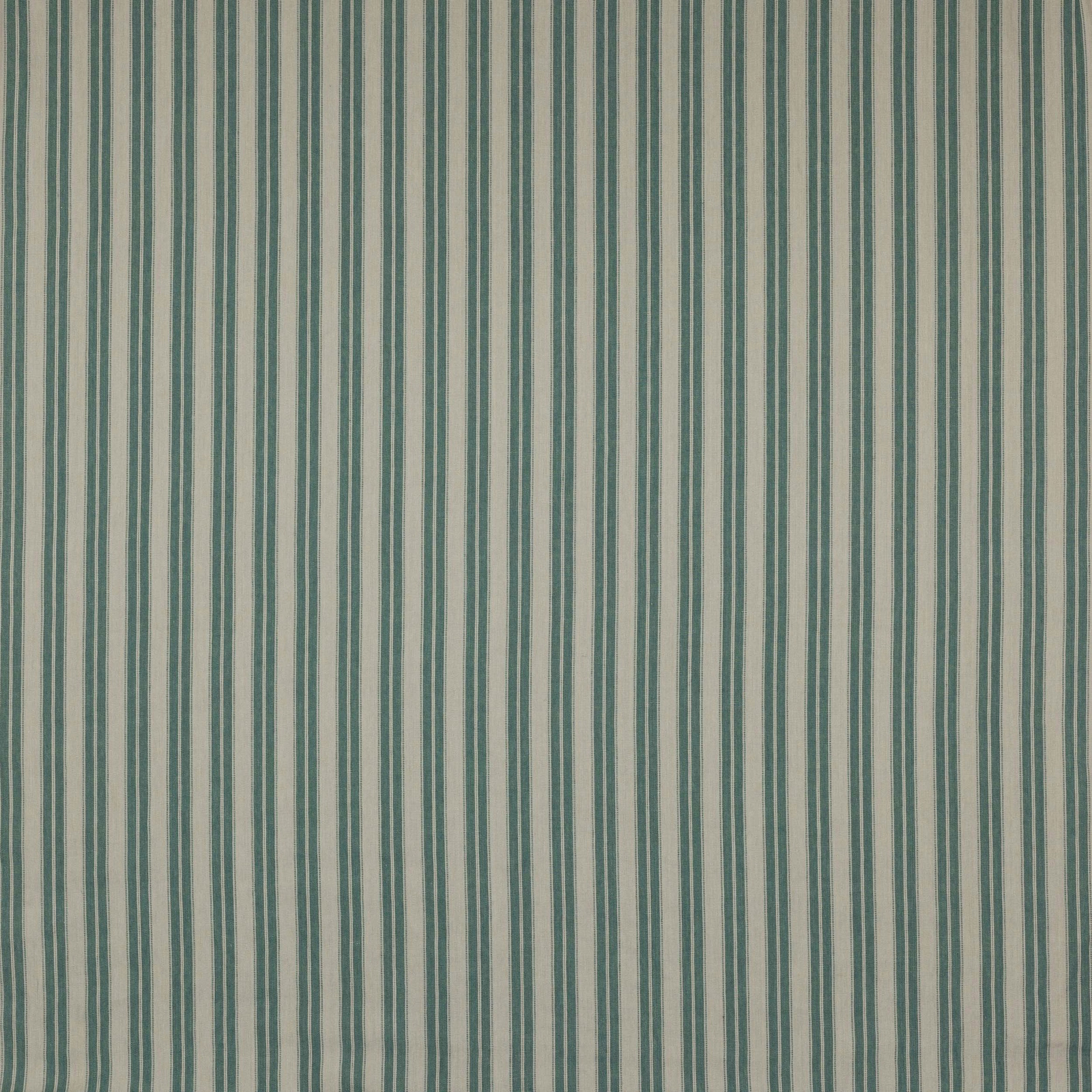 Vertical forest green and cream striped linen fabric swatch