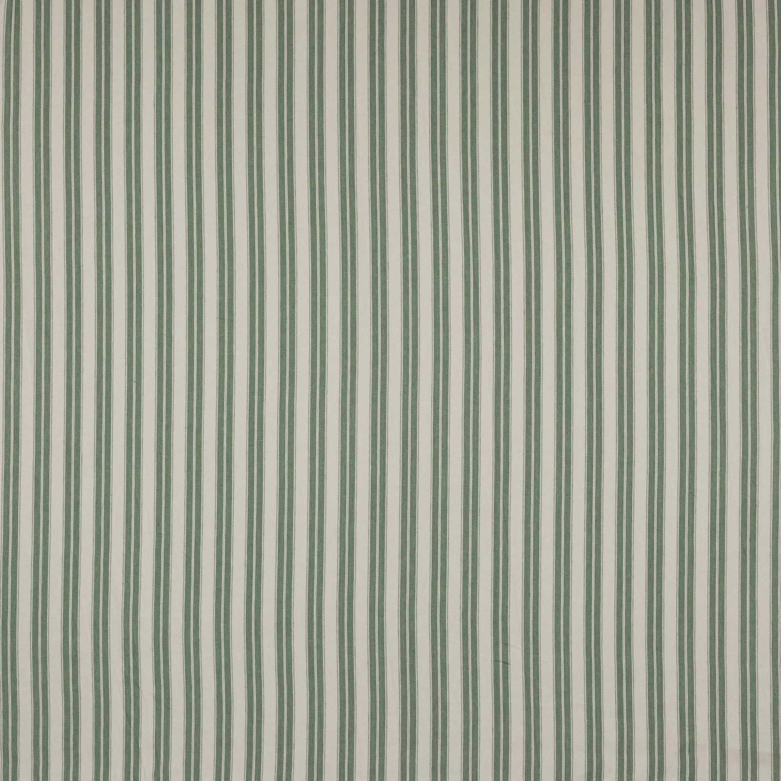 Vertical sage green and ivory linen stripe fabric swatch