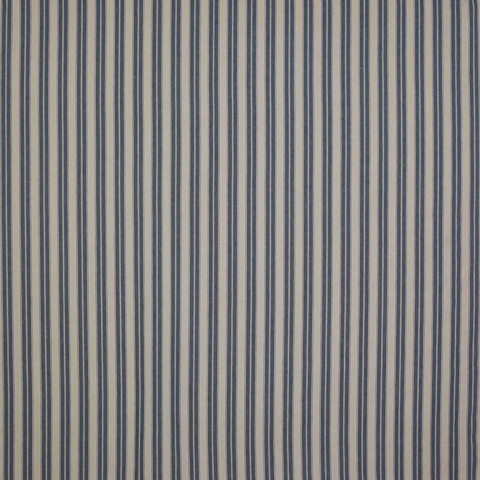 Close-up of navy and natural vertical stripe linen fabric swatch