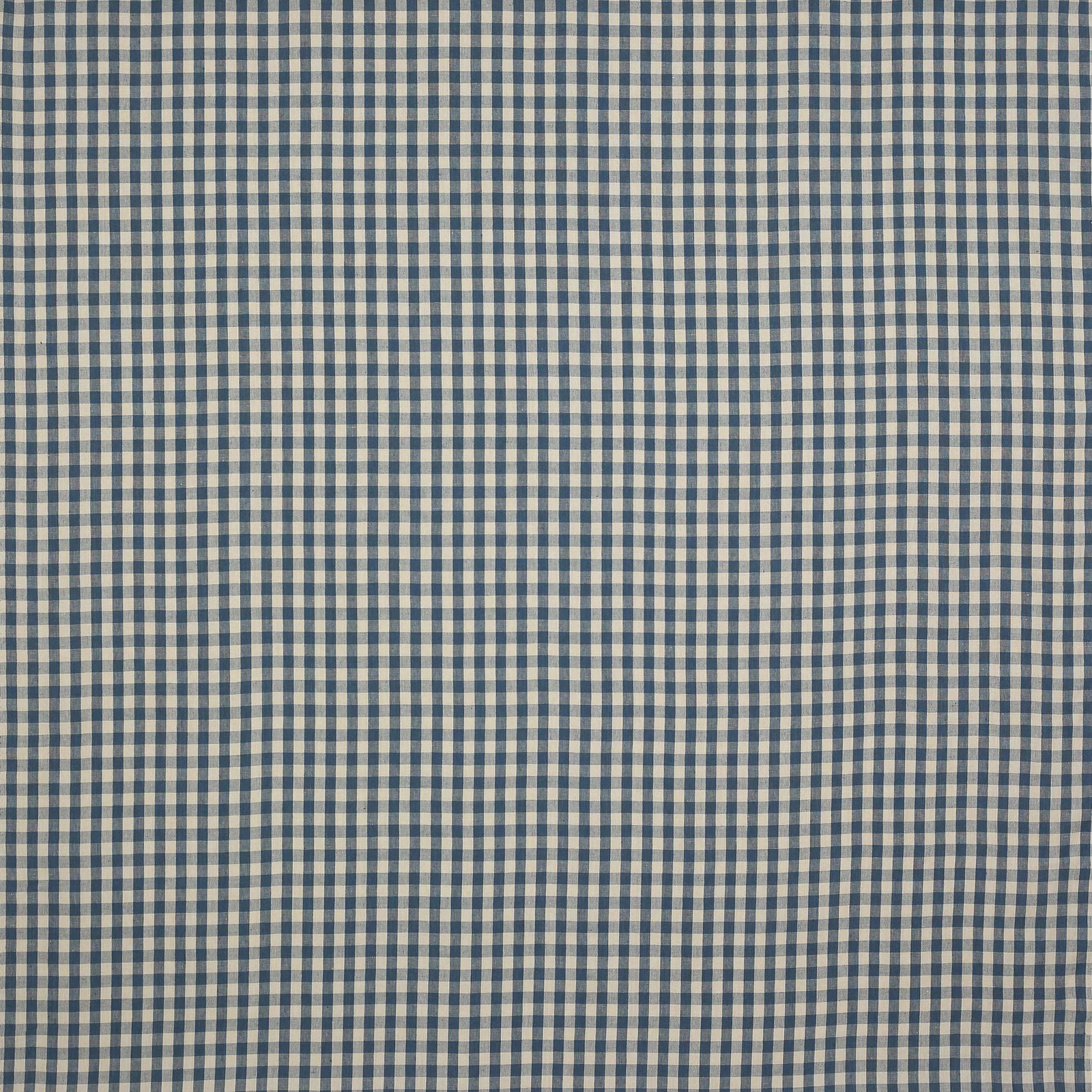 Close-up of small navy and cream linen check fabric with a matte weave
