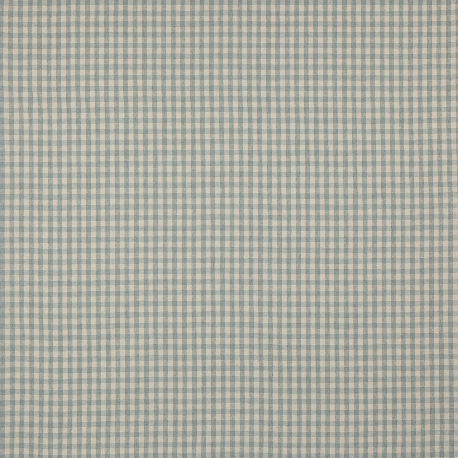 Pale blue and cream small check linen fabric swatch