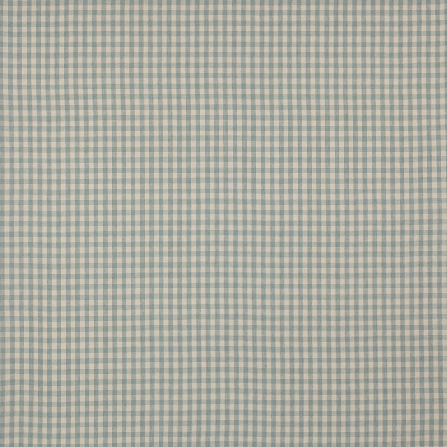 Pale blue and cream small check linen fabric swatch