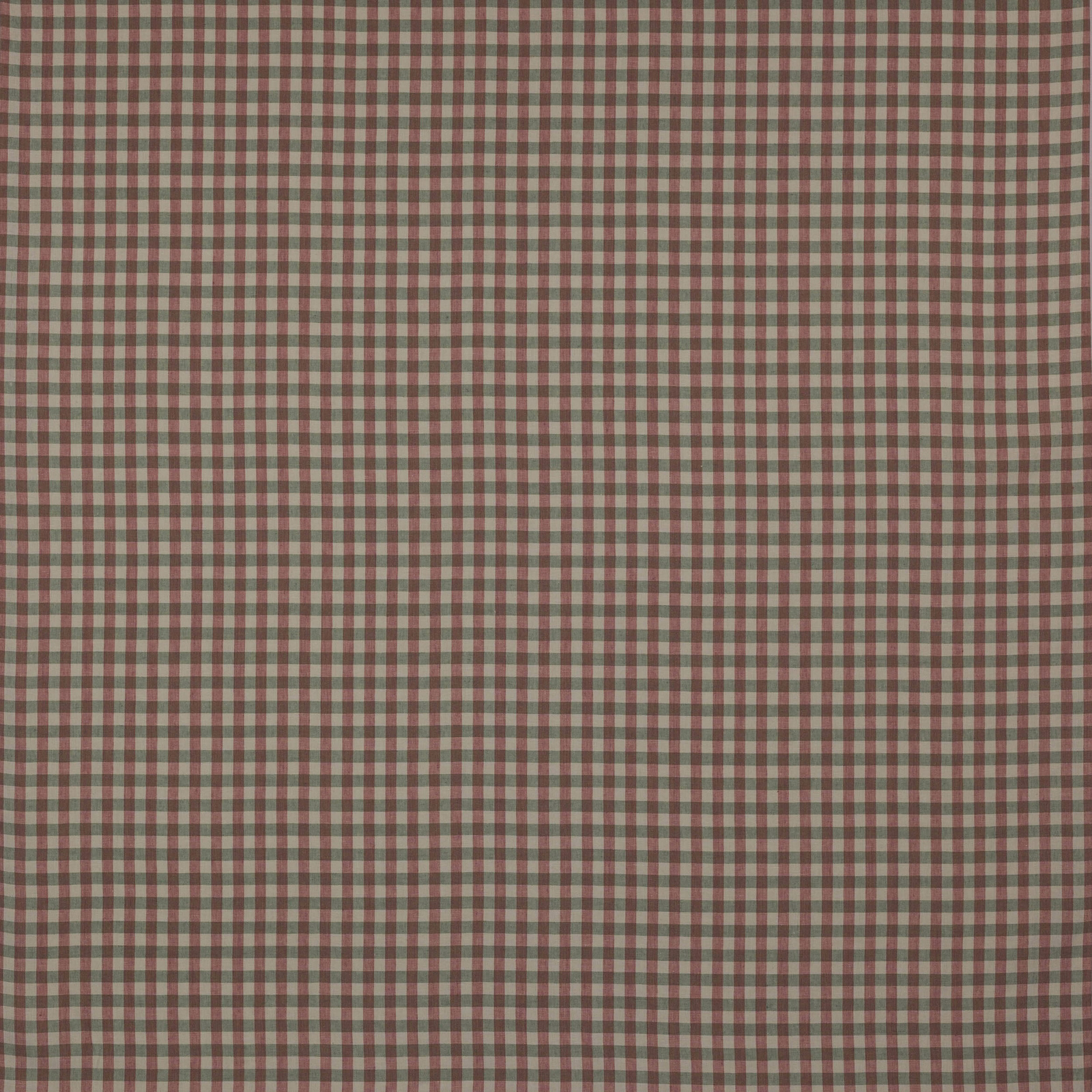 Small dusty pink and sage green check linen fabric swatch