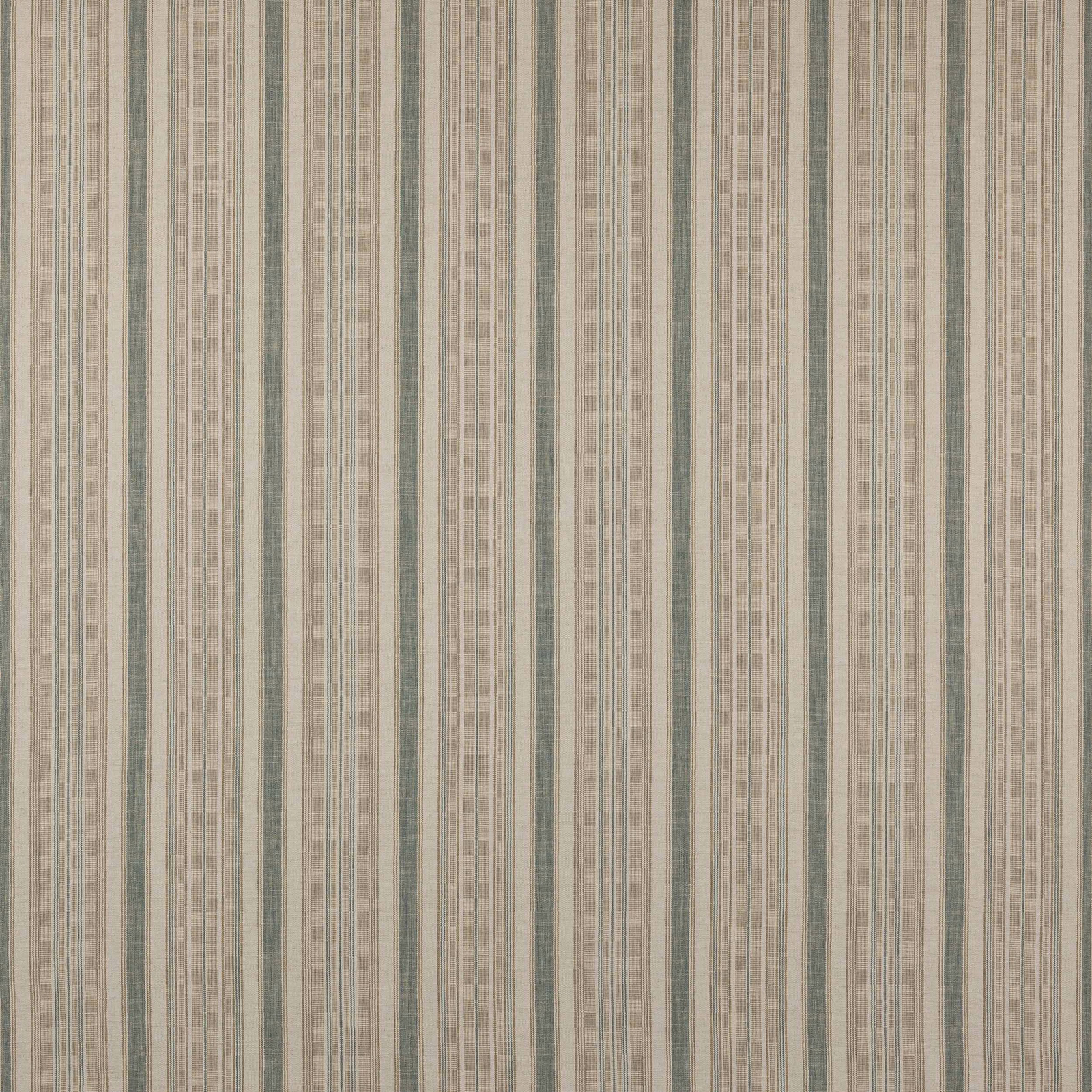 Fine aqua and beige vertical stripe fabric with soft woven texture