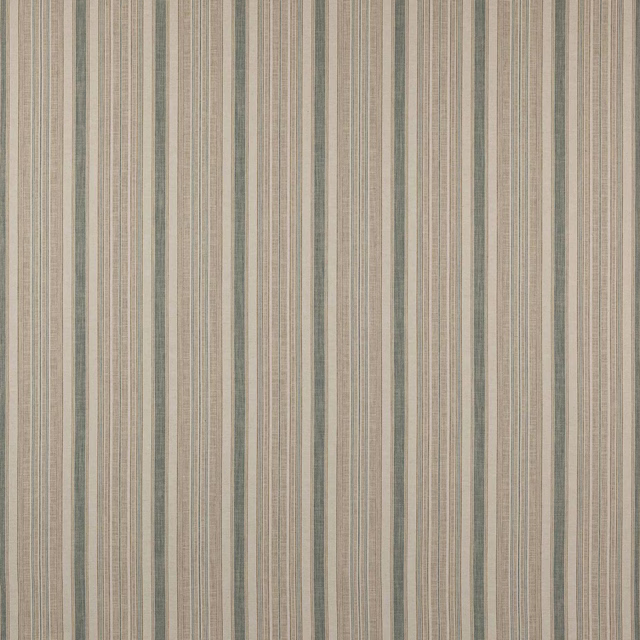 Fine aqua and beige vertical stripe fabric with soft woven texture