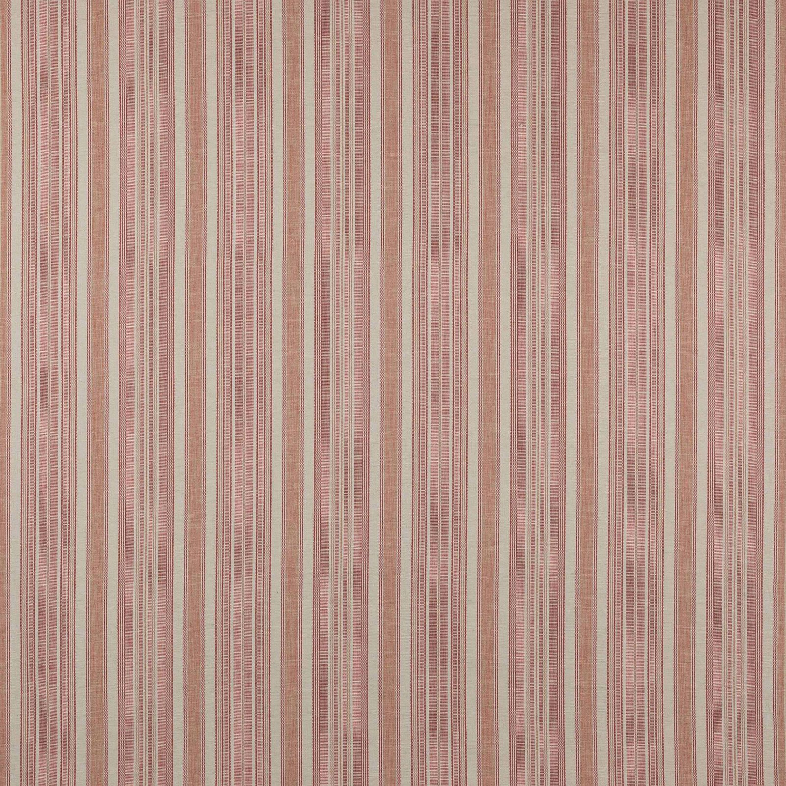 Vertical striped fabric in muted red, blush and cream with a fine woven texture