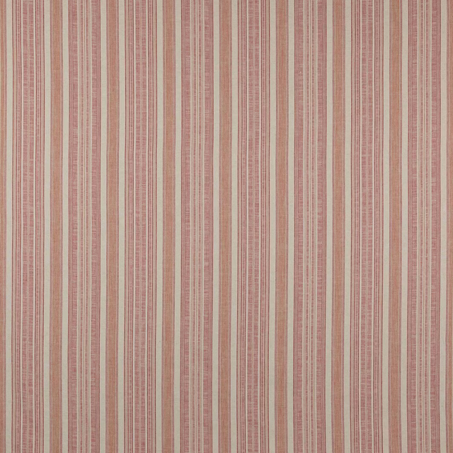 Vertical striped fabric in muted red, blush and cream with a fine woven texture