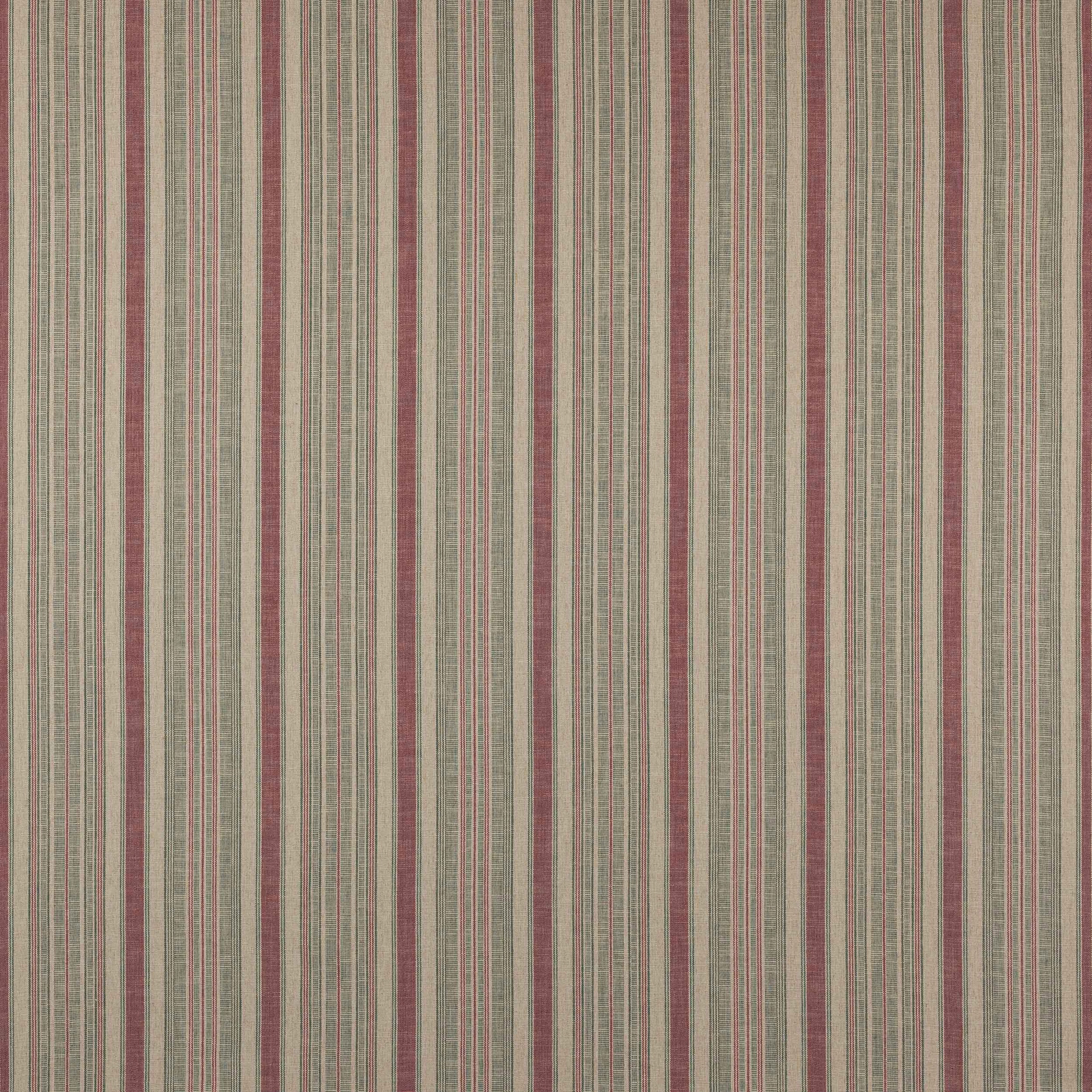 Vertical red and sage striped fabric with fine woven texture
