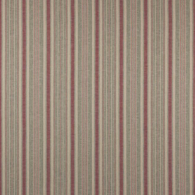 Vertical red and sage striped fabric with fine woven texture