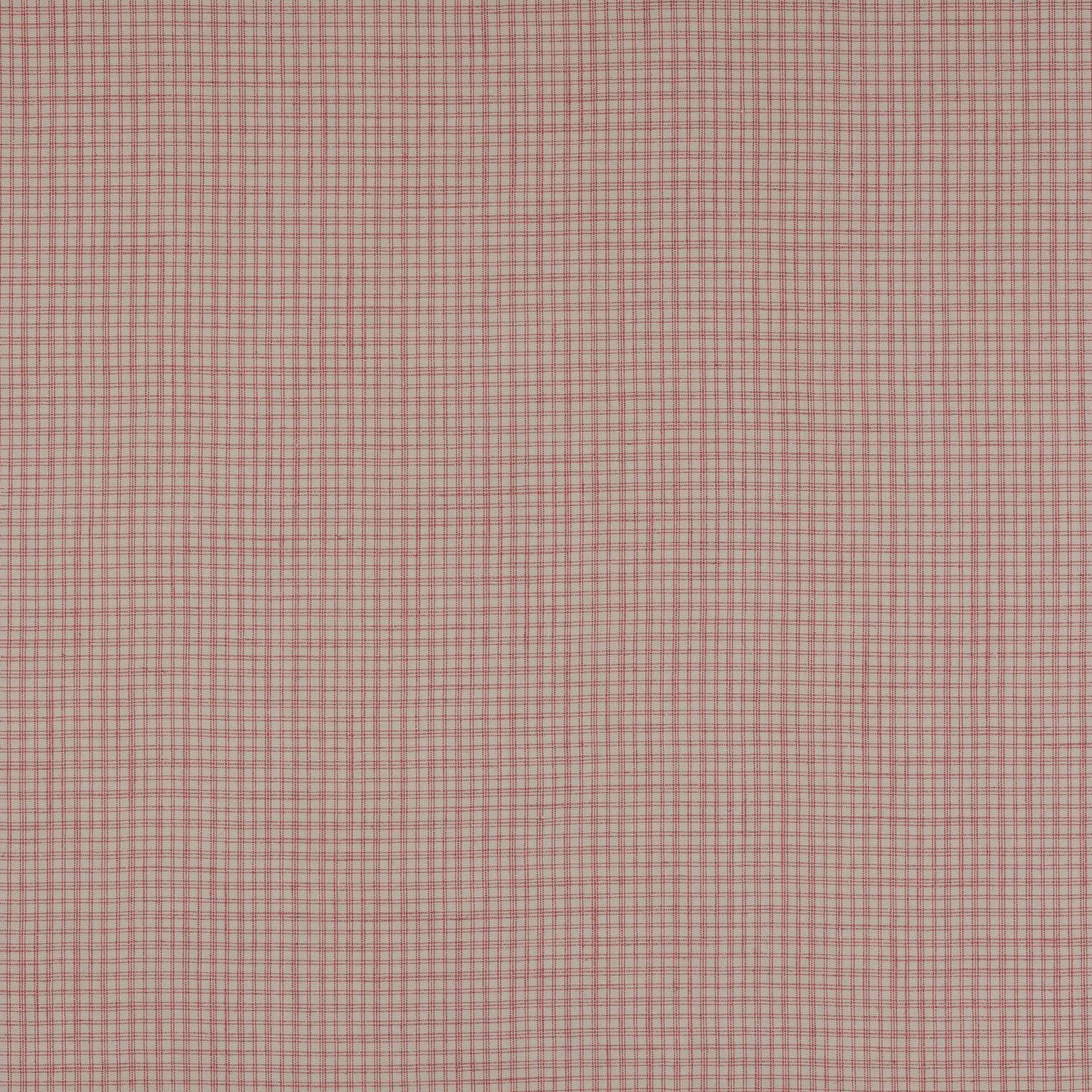 Close-up of a pale linen check fabric with muted pink-red grid lines