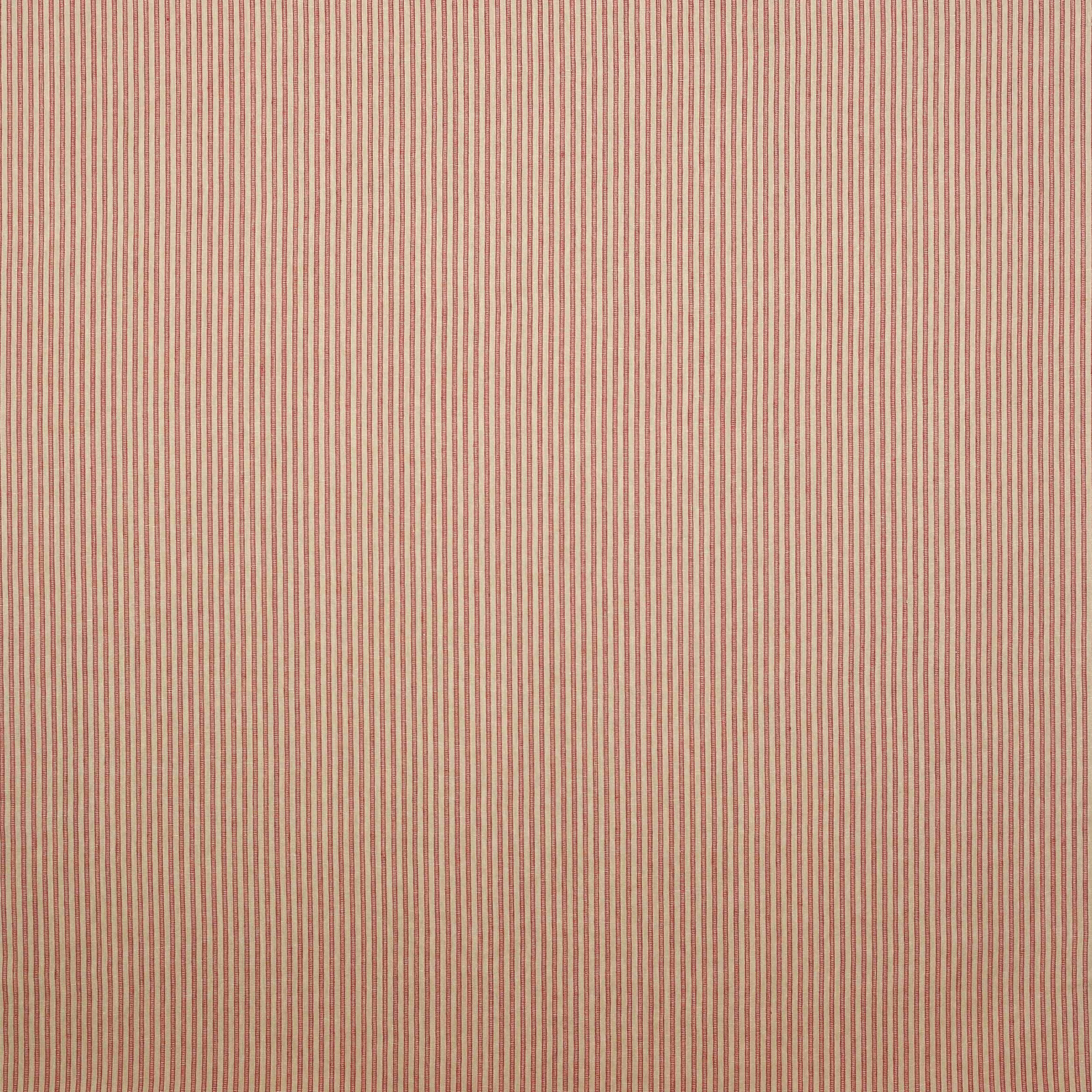 Fine red vertical stripes on a pale linen ground, close-up swatch