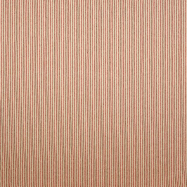Fine red vertical stripes on a pale linen ground, close-up swatch