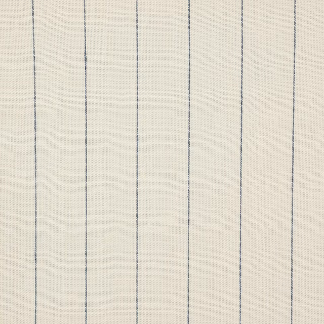 Pale linen swatch with narrow navy vertical pinstripes