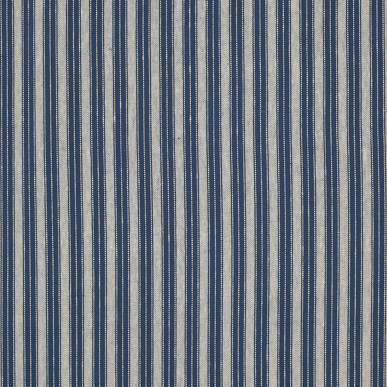 Navy and ivory vertical stripe linen fabric with fine woven texture
