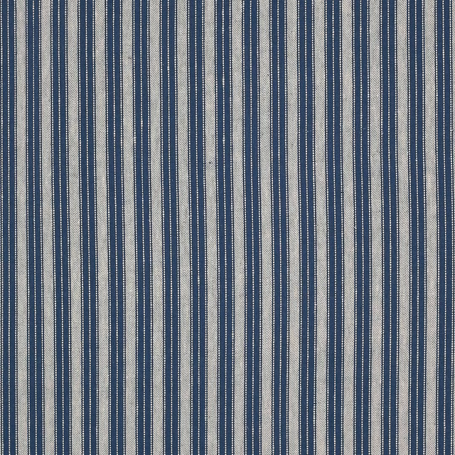 Navy and ivory vertical stripe linen fabric with fine woven texture