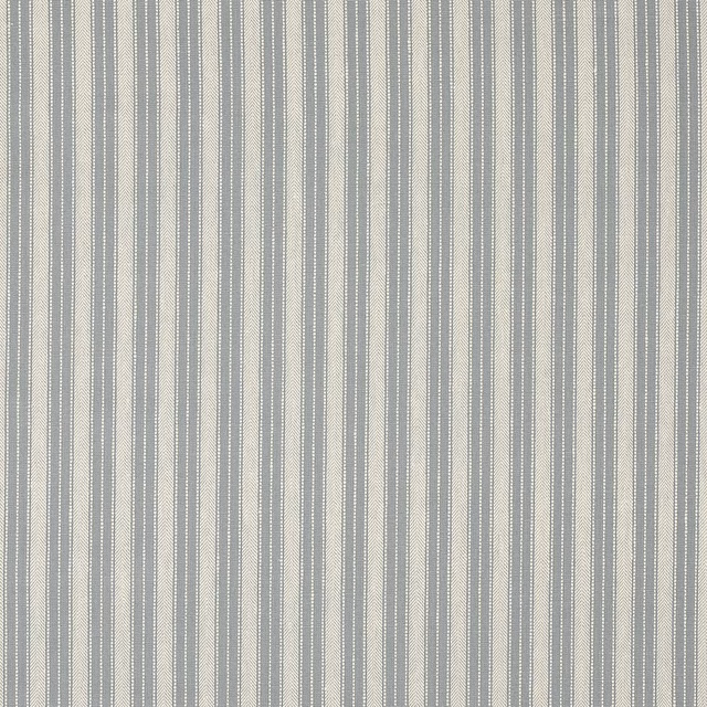 Pale blue and ivory vertical stripe linen fabric with fine woven texture