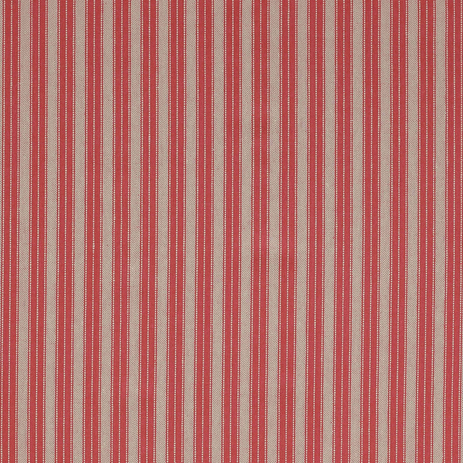Vertical red and natural linen stripes on a finely woven fabric swatch