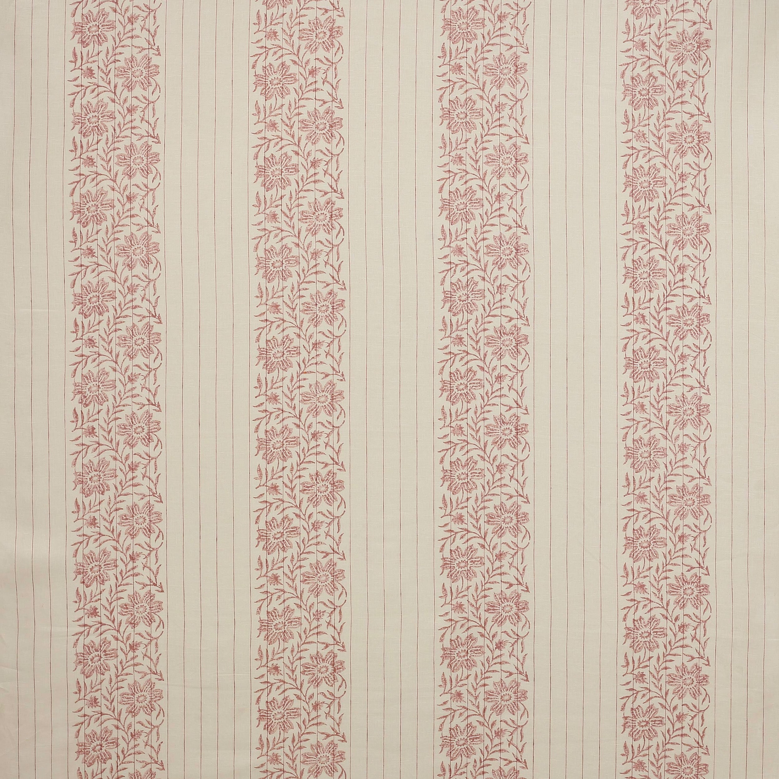 Pale linen fabric with vertical blush pink floral stripe bands