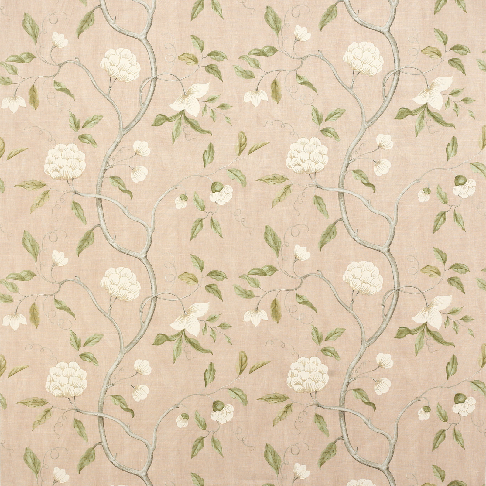 Large-scale floral tree print on soft dusty pink linen