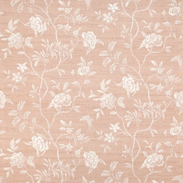 Soft old pink floral fabric with cream trailing blossom and leaf pattern