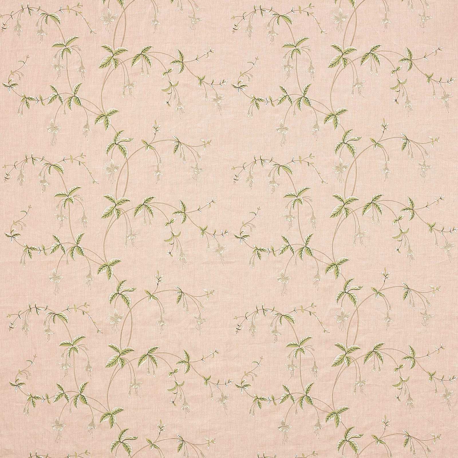 Soft old pink floral fabric with trailing green stems and pale blossoms