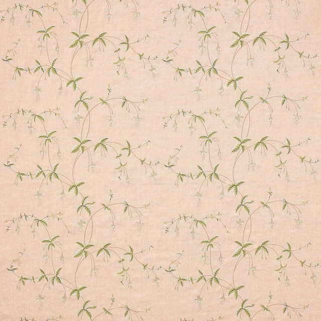 Soft old pink floral fabric with trailing green stems and pale blossoms