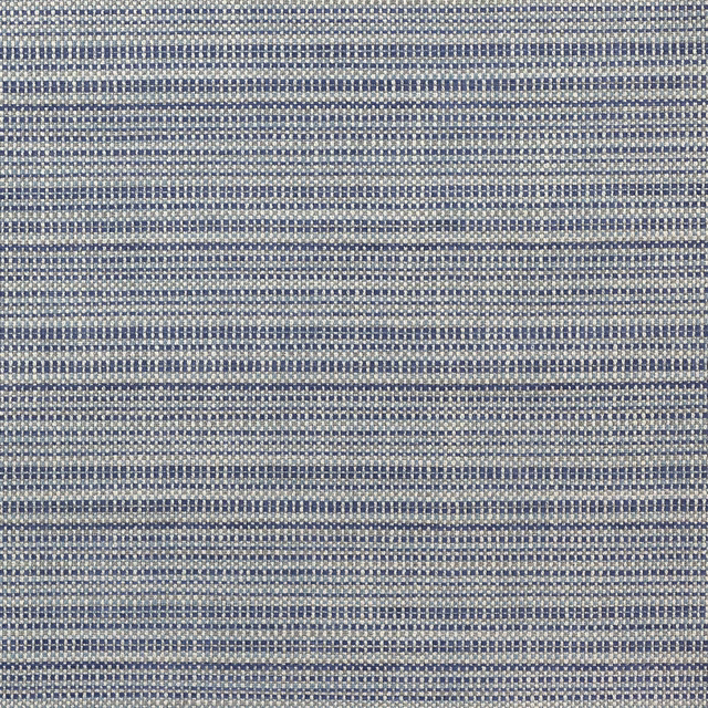 Close-up of indigo and pale grey-blue woven fabric with fine textured stripes