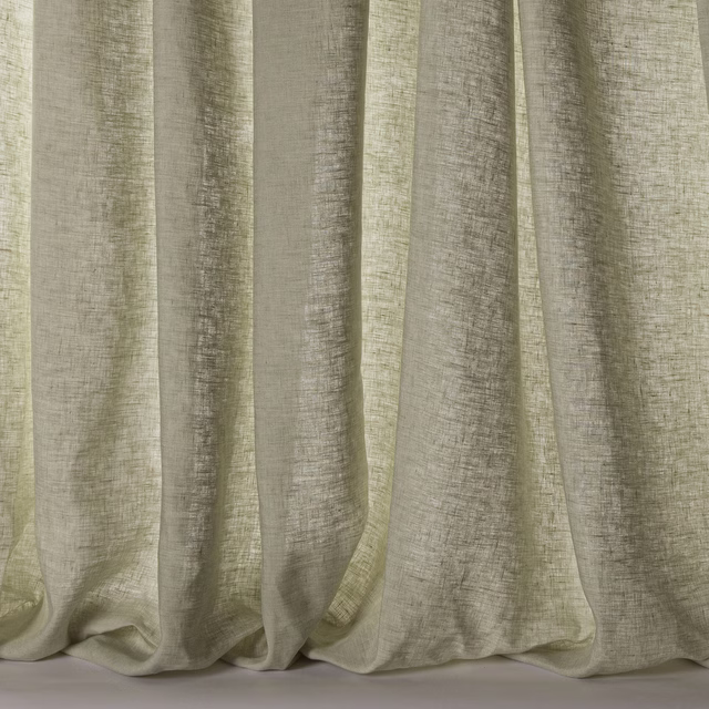 Pale aqua-green sheer linen curtain fabric with soft vertical folds