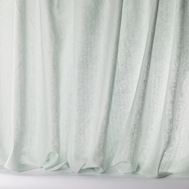 Soft pale aqua linen sheer with a fine, lightly crinkled weave and soft drape