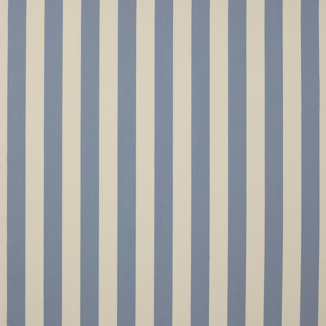 Vertical powder-blue and ivory striped cotton fabric swatch